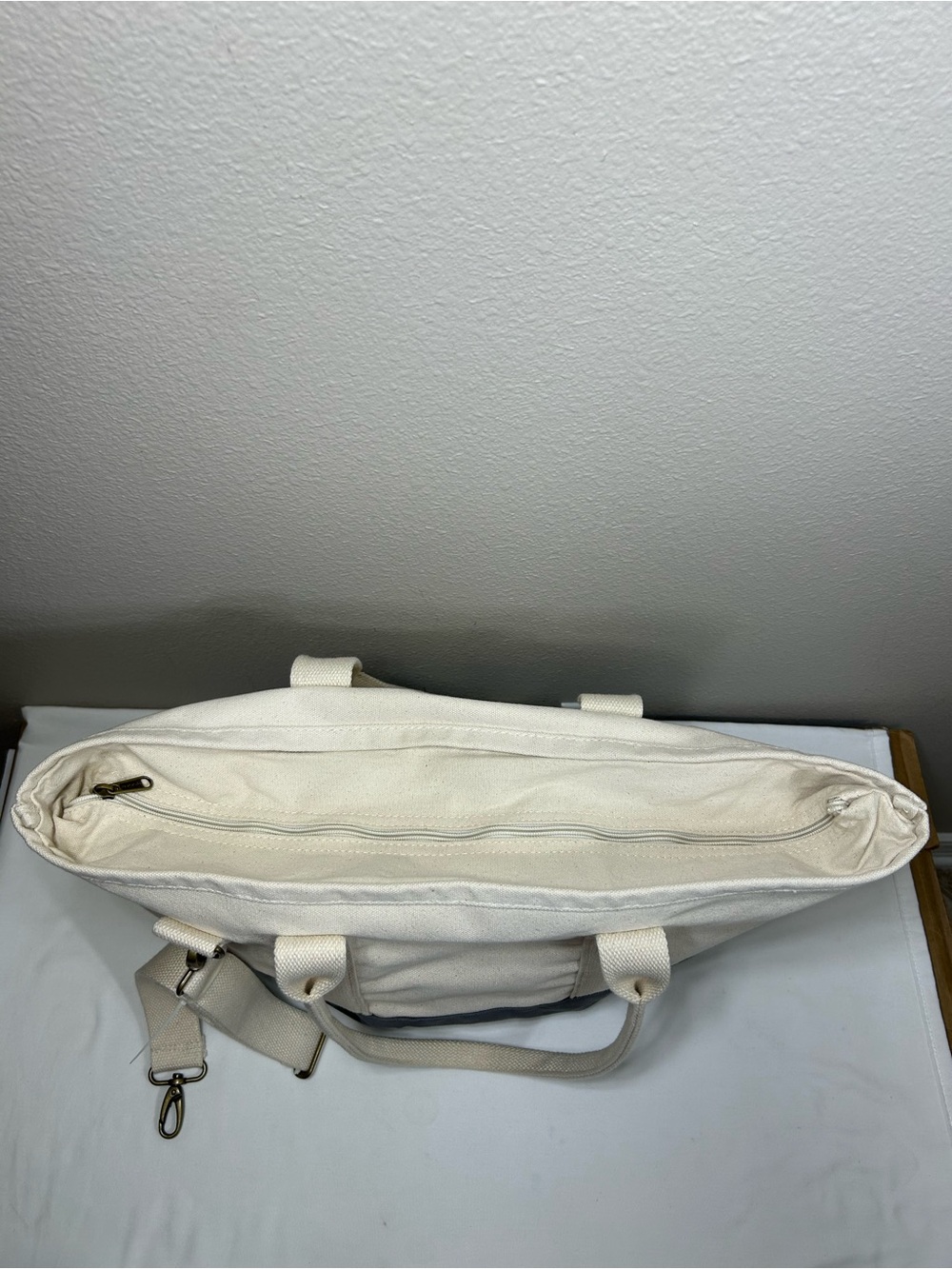 CB STATION Heavy Duty Canvas Two-Tone Cream Gray Utility Tote Bag Weekender - Picture 7 of 16